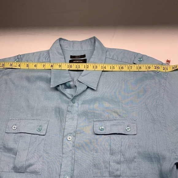Distinction Short Sleeve 100% Linen Western Button Shirt Size XL 17 1/2 Blue - Picture 6 of 9